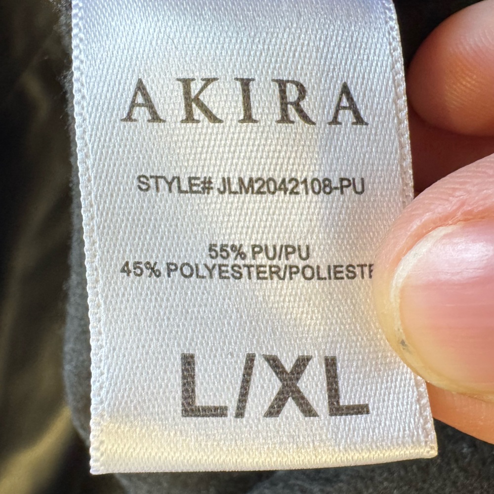 AKIRA Masterpiece Black Faux Leather Puff Sleeve Top Size L/XL Unique Artsy - Picture 15 of 16